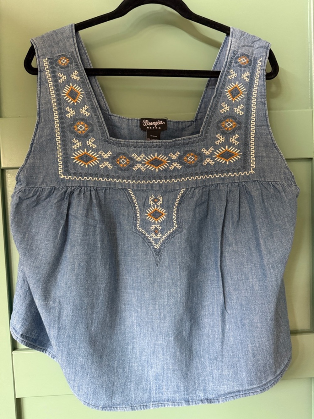 Wrangler Blue Chambray Embroidered Square-Neck Tank